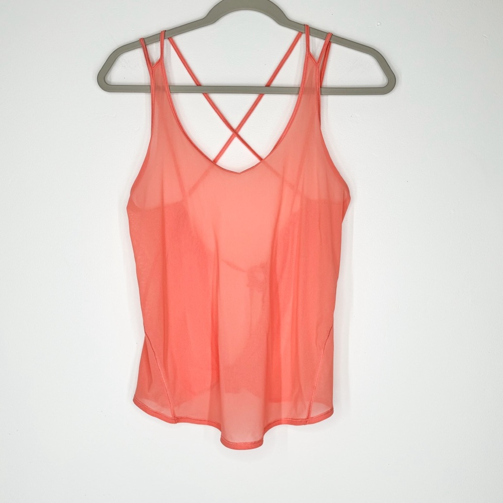 Lululemon Athletica Such A Cinch Tank Coral Sheer Mesh Criss Cross Back
